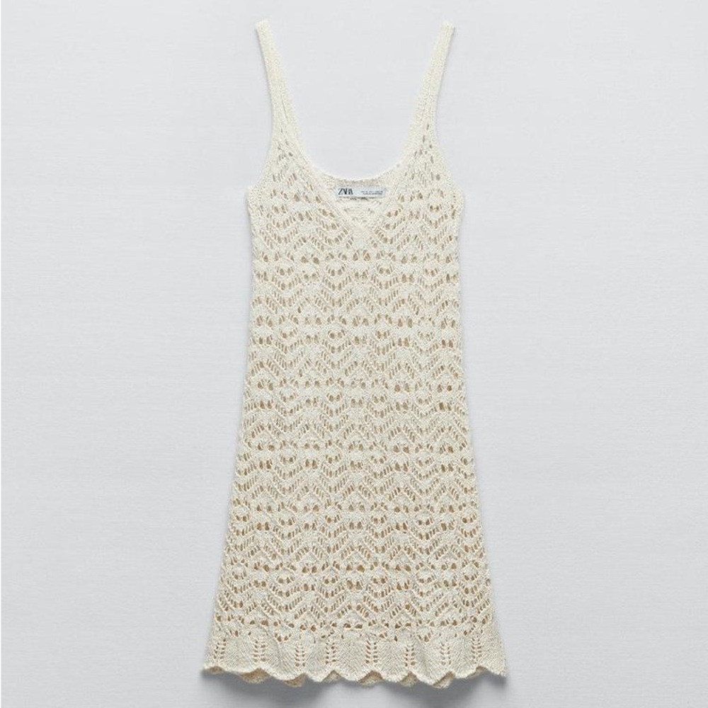 Zara Ecru Textured Knit Mini Dress